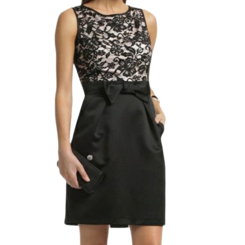 Shoshanna Erin Black Lace And Satin Bow Dress Pockets Sleeveless Size 2